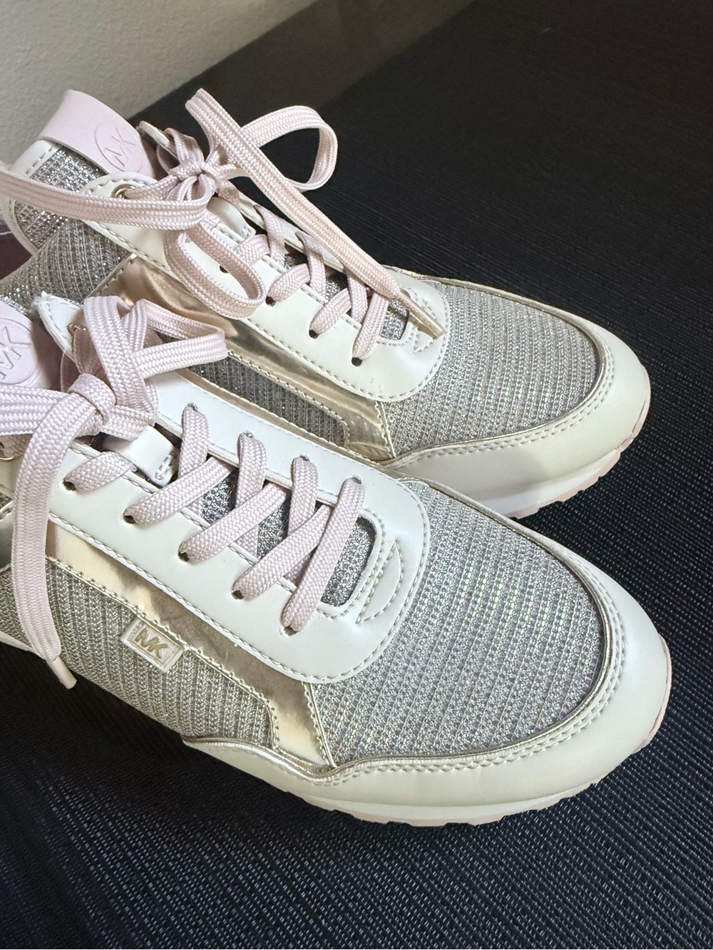 Michael Kors Pink and Silver Knit Lace-Up Sneakers Size 10 - Picture 2 of 9